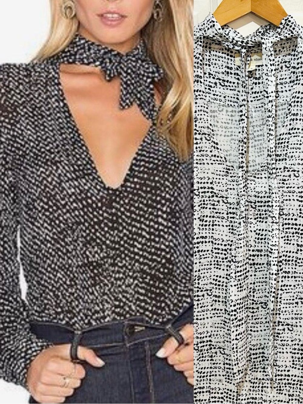 Anthropologie Cloth & Stone Tie Neck Abstract Print Women's Blouse Size S